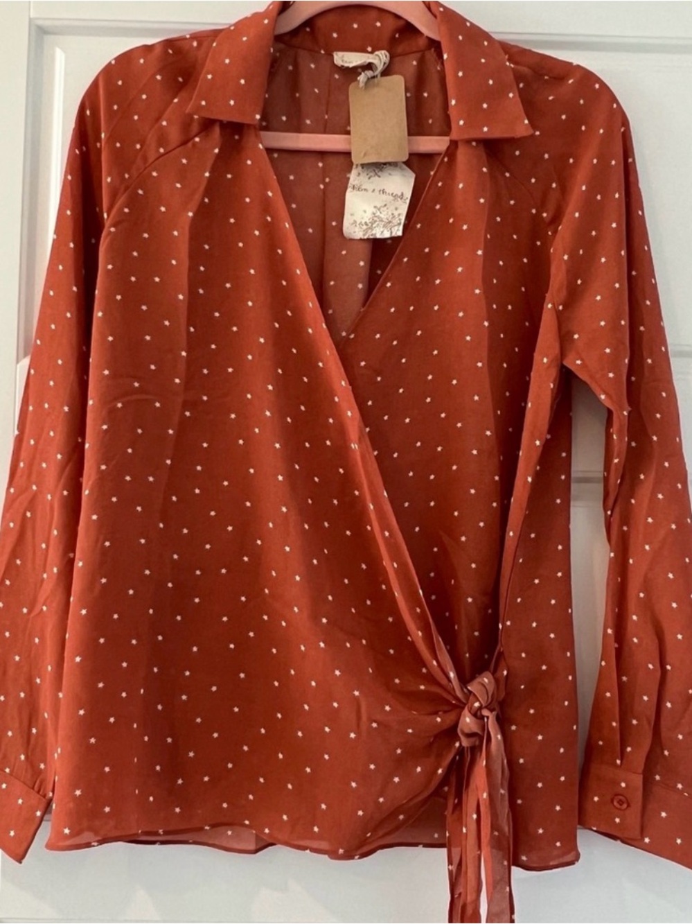 🌟 HEM & THREAD Flowy Star Wrap Blouse with Tie